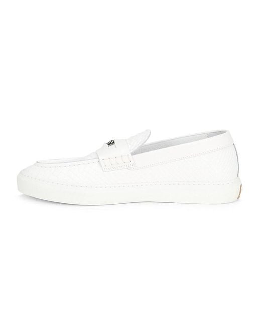 Roberto Cavalli White Textured Leather Bit Loafers for men