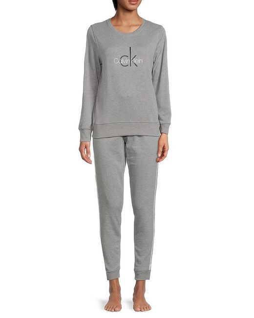 Calvin Klein 2-piece Logo Pajama Set in Grey | Lyst Australia