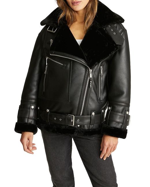 Rebecca Minkoff Faux Leather & Faux Fur Oversized Moto Jacket in Black |  Lyst UK