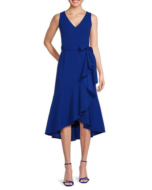 Calvin Klein Flounce Belted Midi Dress in Blue Lyst