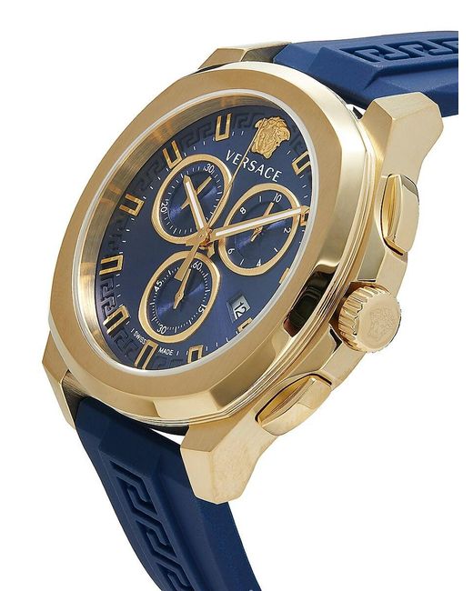 Versace Blue Geo Chrono 43mm Goldtone Stainless Steel & Silicone Strap Chronograph Watch for men