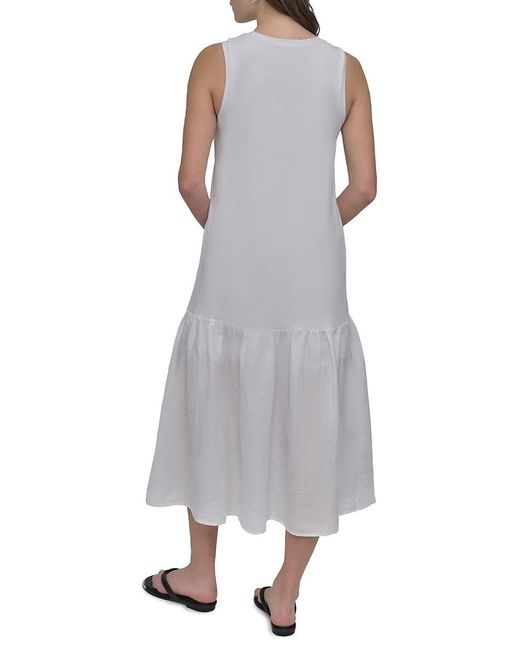 DKNY Gray Sleeveless Mixed Media Midi-Dress