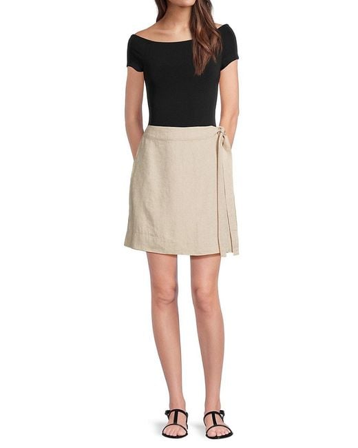 Saks Fifth Avenue Natural Tie-Waist 100% Linen Miniskirt