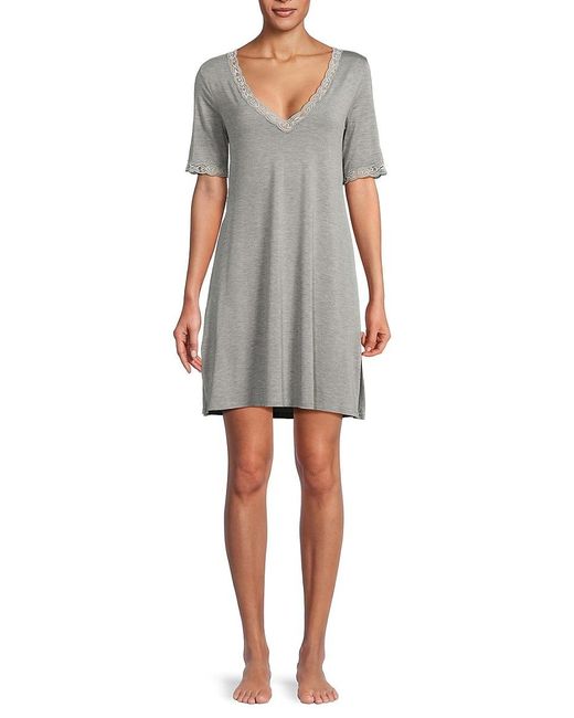 Natori Gray Lace Trim Sleepwear Mini T-Shirt Dress