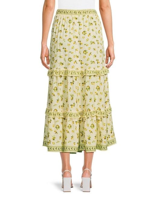 Max Studio Yellow Lemon-Print Tiered Midi-Skirt