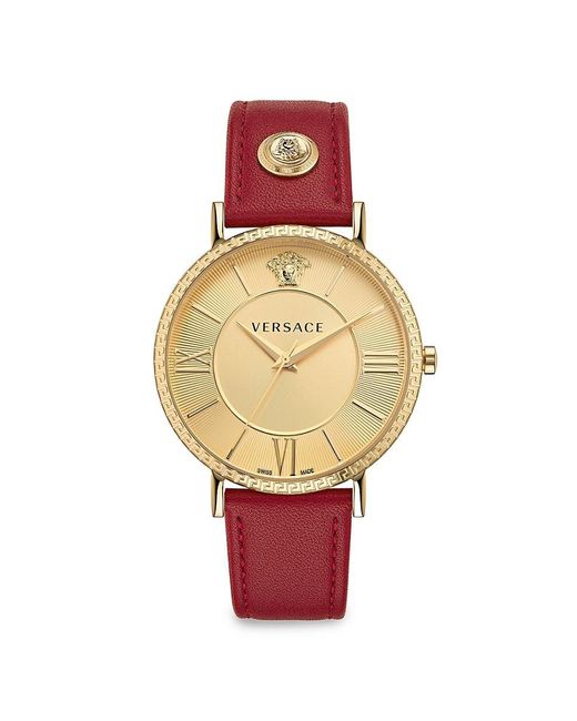 Versace White V-eternal 42mm Ip Yellow Goldtone Stainless Steel & Leather Strap Watch for men