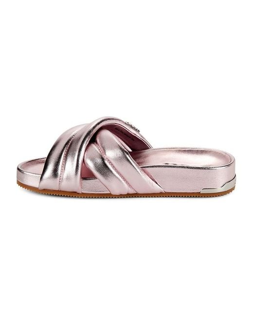 DKNY Pink Indra Metallic Crisscross Flat Sandals