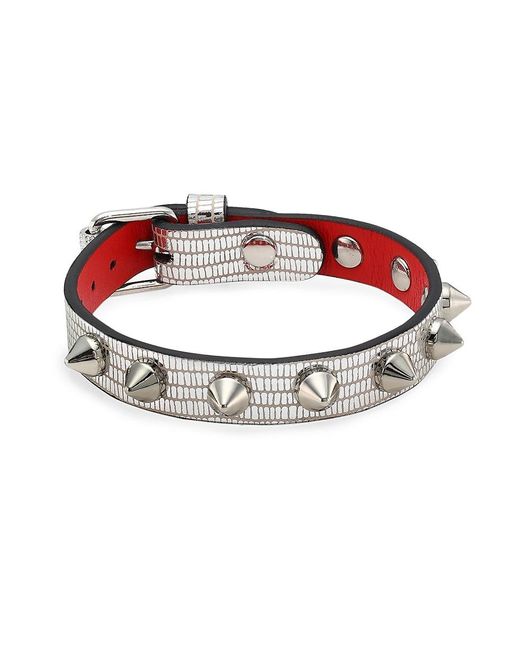 Christian Louboutin Red Loublink Studded Leather Bracelet
