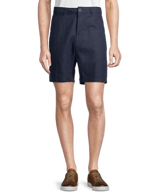 Saks Fifth Avenue Blue Saks Fifth Avenue Linen Flat Front Shorts for men