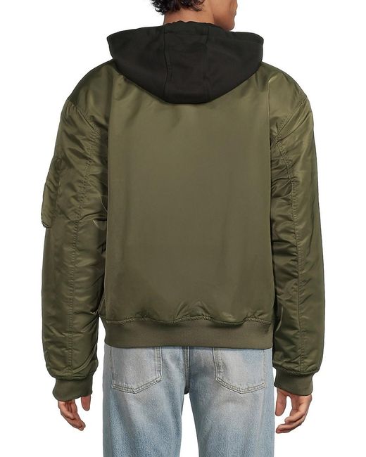 Guess Green John Hooded Bomber Jacket for men