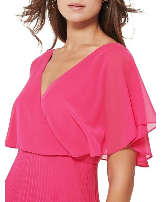 Kensie Pink High Low Pleated Midi-Dress