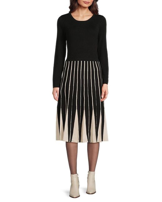 Tahari Black Contrast Knit Sweater Dress