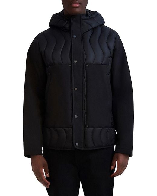 Karl Lagerfeld Blue Quilted Hooded Bomber Jacket for men