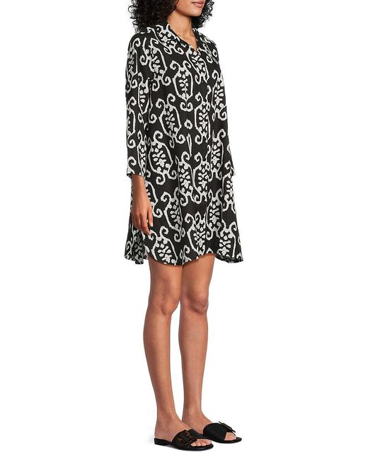 La Moda Clothing Black Printed Cotton Mini Cover-Up Shirtdress