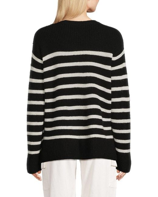 Alice + Olivia Black Harold Striped Wool & Cashmere Sweater