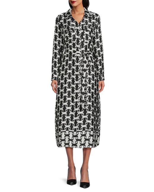 Tahari Black Print Midi Shirtdress