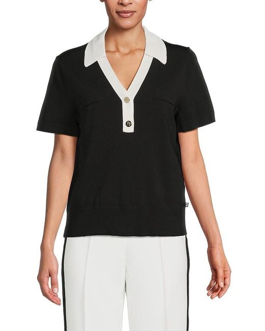 Karl Lagerfeld Black Short-Sleeve Contrast Collar Sweater