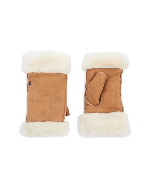 UGG Shearling Lined Leather Fingerless Gloves in Pink | Lyst UK