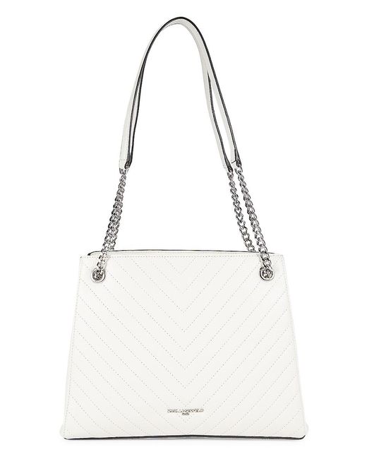 Karl Lagerfeld White Charlotte Quilted Leather Shoulder Bag