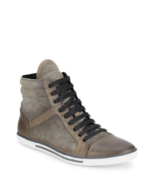 Kenneth Cole Brown Sun-down Leather & Suede High-top Sneakers for men