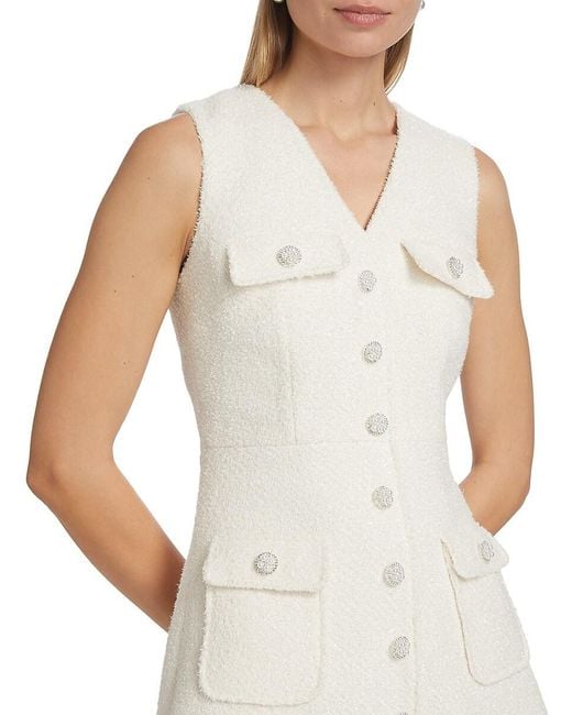Self-Portrait White Bouclé V-Neck Minidress