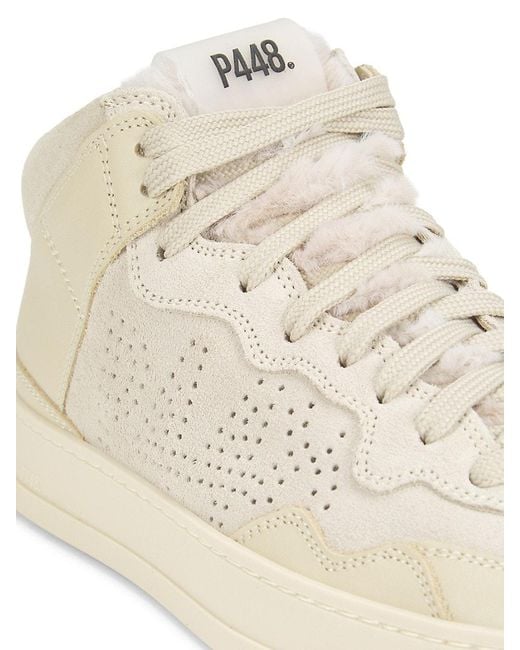 P448 Natural Bali Faux Fur Trim Leather Sneakers