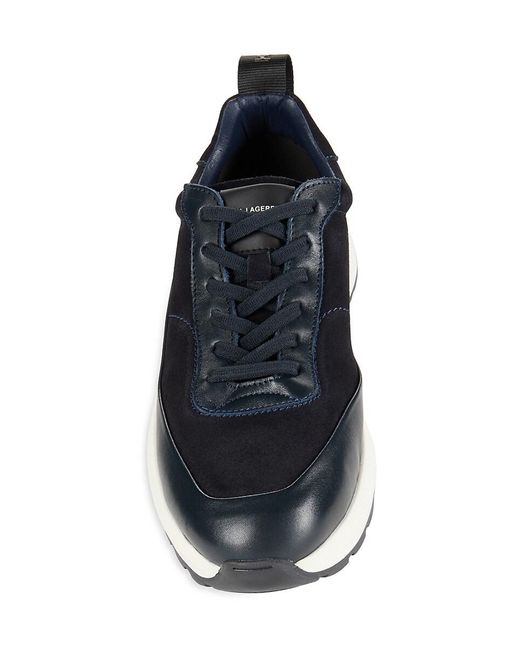 Karl Lagerfeld Blue Logo Leather Low Top Sneakers for men