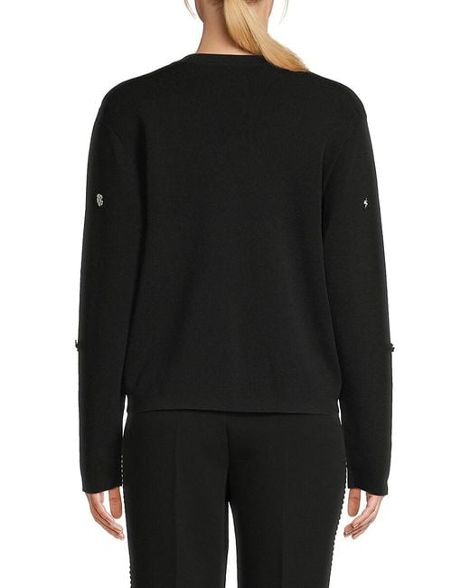 Karl Lagerfeld Black Floral Embellished Open Cardigan