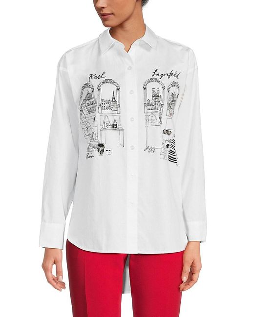 Karl Lagerfeld White Shopping Girl Logo Graphic Embellished Shirt
