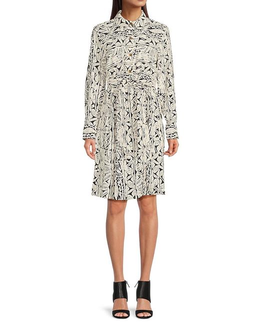 Halston Heritage White Printed Belted Shirtdress