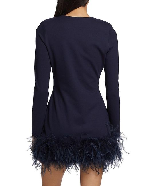 Lamarque Blue Bahira Feather-Trimmed Minidress