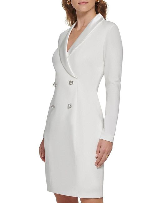 Tall White Long Sleeve Corset Belted Blazer Dress