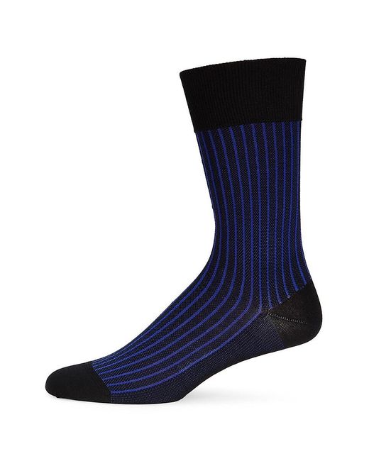 Falke Blue Oxford Striped Crew Socks for men