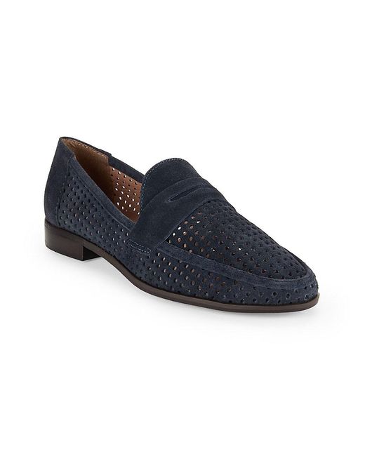 Saks Fifth Avenue Blue Megan Perforated Suede Penny Loafers