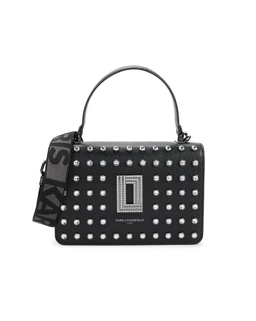 Karl Lagerfeld Black Simone Crystals Leather Crossbody Bag