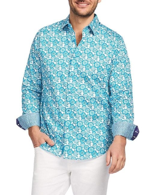 Robert Graham Blue Cantley Circle-Print Cotton Shirt for men
