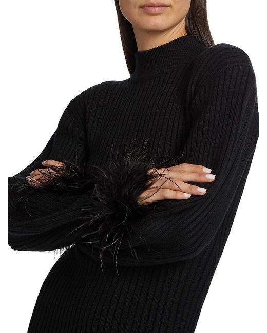 NonChalant Label Black Avery Feather-Cuff Minidress