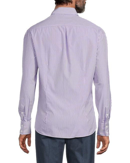 Brunello Cucinelli Purple Striped Cotton Button-Front Shirt for men