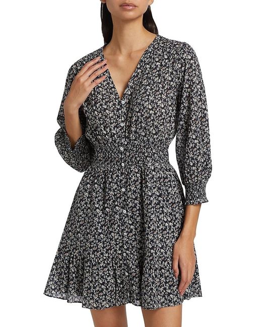 Veronica Beard Black Katari Floral Cotton Minidress