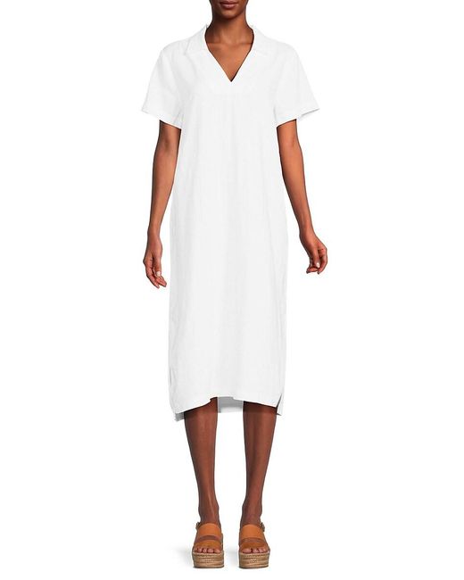 Saks Fifth Avenue White 100% Linen Midi Shift Dress