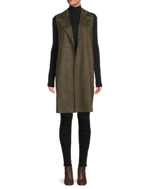 Joan Vass Green Long Faux Suede Vest