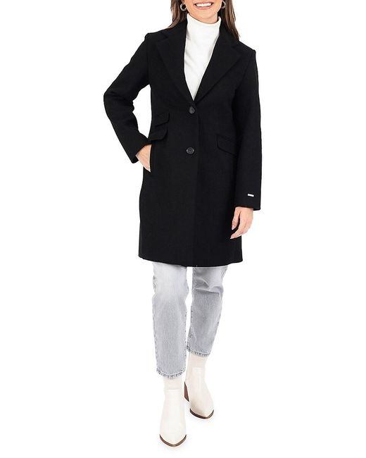 Nine West Relaxed Wool Blend Single Breasted Coat in Black Lyst UK