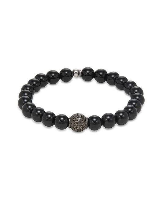 Tateossian Black Sterling & Agate Beaded Bracelet for men