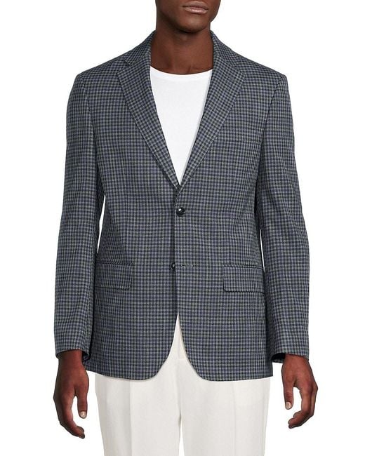 Tommy Hilfiger Blue Checked Wool-Blend Modern-Fit Sport Coat for men