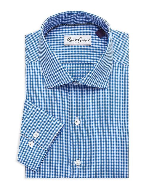 Robert Graham Blue Tailored Fit Check Dress Shirt for men