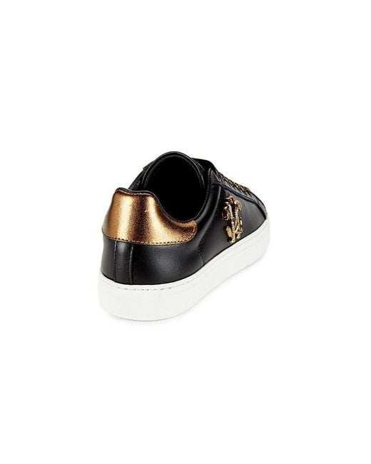 Roberto Cavalli Black Metallic Leather Low Top Sneakers