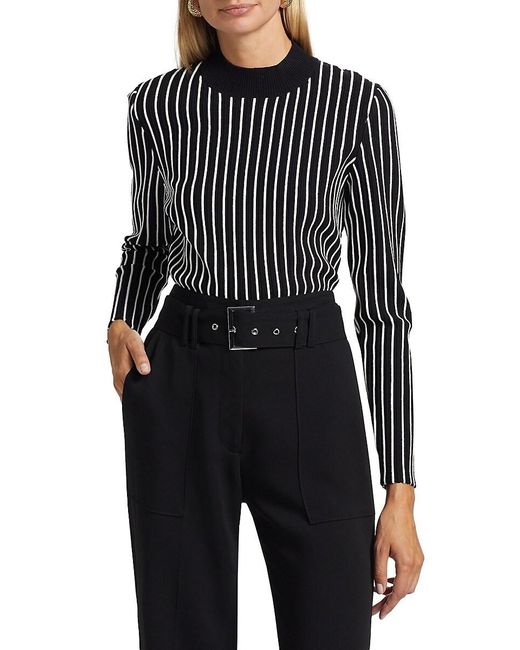Tahari Black Winslow Striped Mock-turtleneck Sweater