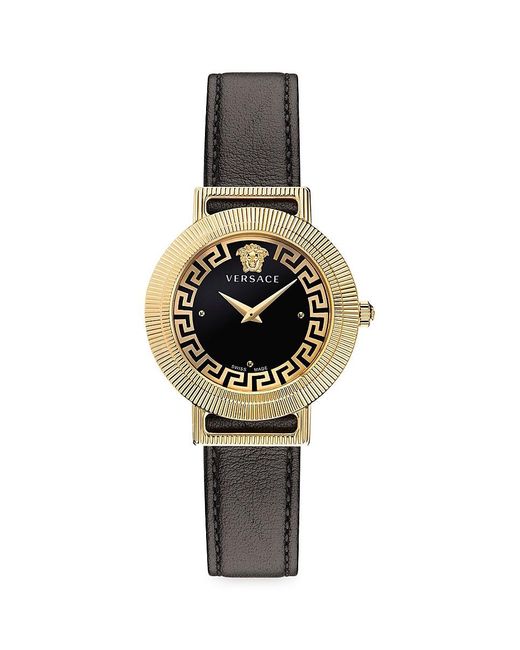 Versace Metallic Greca Chic Ion-plated Goldtone Leather Strap Watch