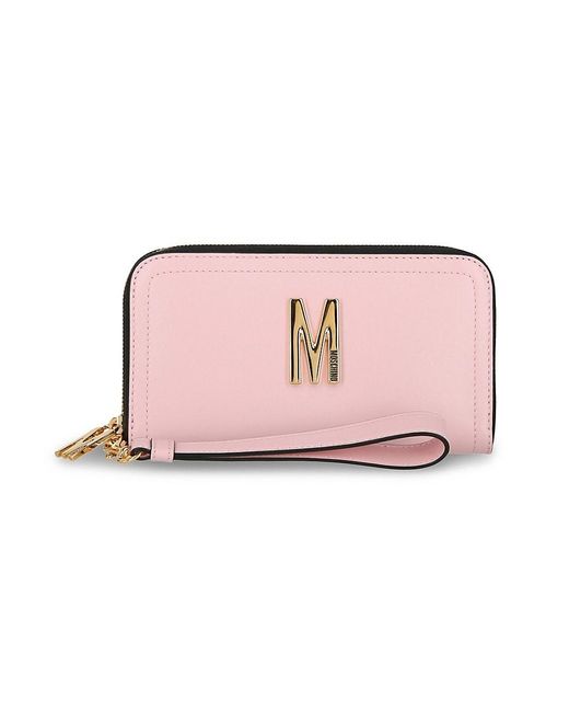 Moschino Pink Logo Leather Zip Around Wallet
