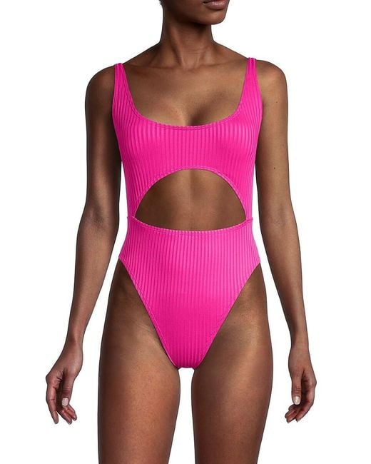 BCBGeneration Pink Ribbed Cutout One-piece Swimsuit